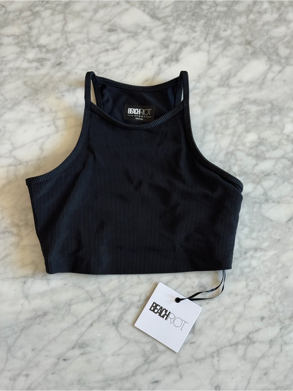 Beach Riot Black Ribbed High Neck Crop